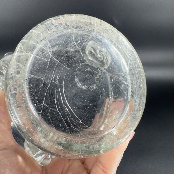 Vintage Clear Crackle Glads Ruffled Top Glass Vase Vessel Hand Blown Vase VTG - Picture 5 of 16